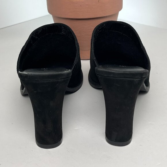Aerosoles Black Suede Y2K Block Heel Mules Size 8 Slip On Retro 90s Minimalist - Picture 3 of 10